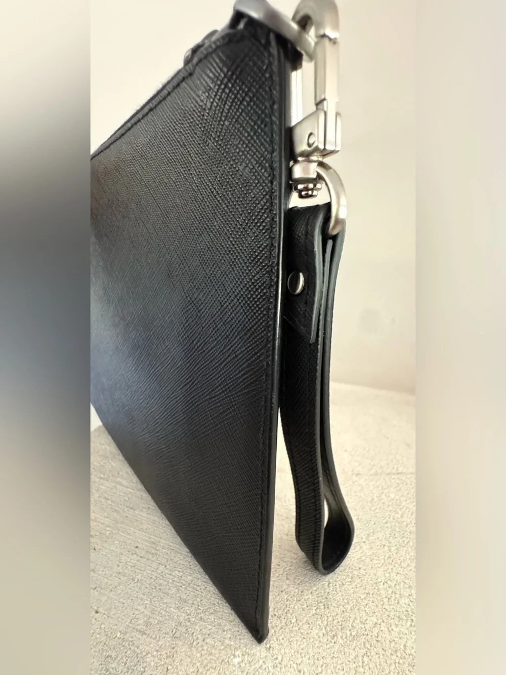 PRADA Black Saffiano Leather Wristlet Clutch Document Pouch Unisex
